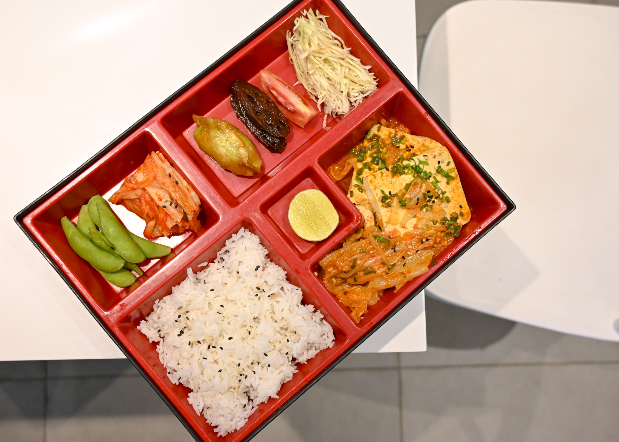 The heart of the meal: traditional bento with green tea