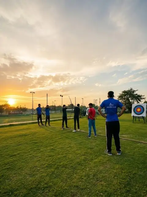 Hands-on practice with bow and arrow. 
