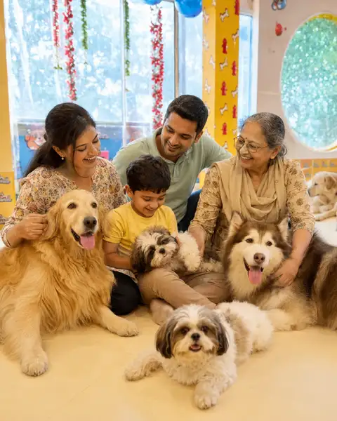 A joyful dog cafe experience for all ages.