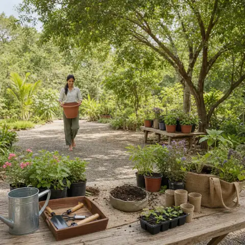 Enjoy a peaceful natural setting while giving your attention to simple planting tasks.
