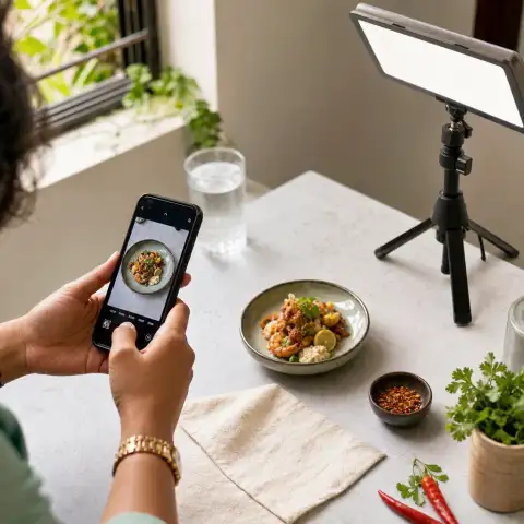 Use props and spacing to make dishes look intentional, not crowded.