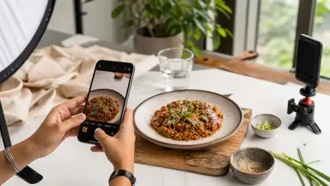 Gallery scene: A food-material close detail captures glossy sauce, textured garnish, and plate.